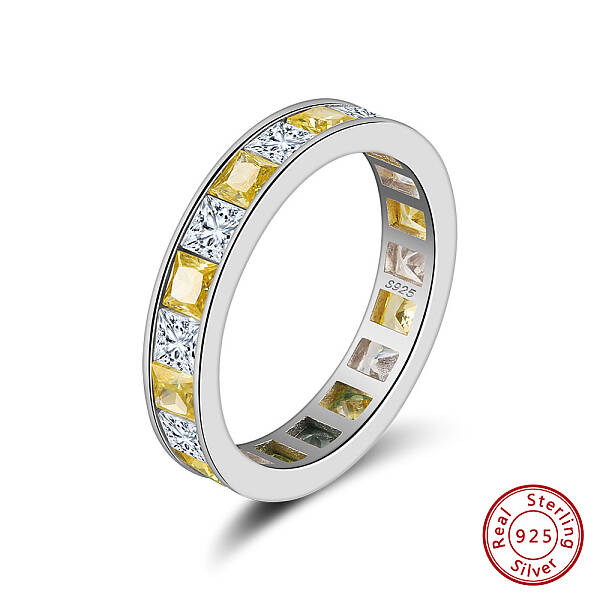 Summer Rhodium Plated 925 Sterling Silver Micro Pave Cubic Zirconia Square Finger Rings for Women