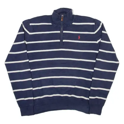 POLO RALPH LAUREN Mens Patterned Jumper Blue Striped 1/4 Zip Tight Knit S