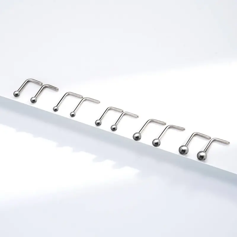 2PCS Titanium L-shaped Nose Stud - 20G/0.8mm / 2mm