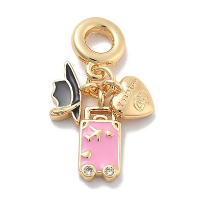 Brass Pink Enamel & Clear Cubic Zirconia Dangle Charms