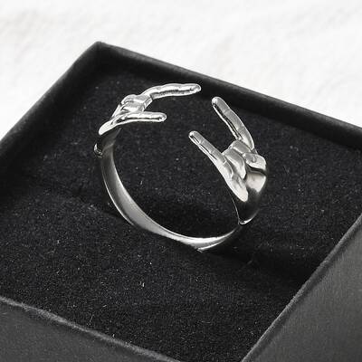 304 Stainless Steel Rock & Roll Hand Gesture Cuff Rings for Women Men