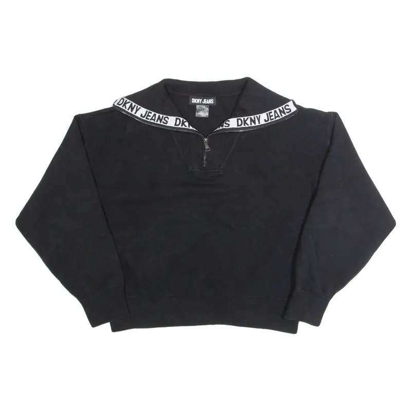 DKNY Cropped Womens Jumper Black 1/4 Zip Tight Knit L