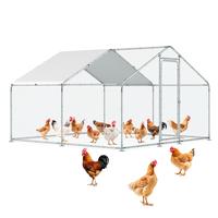 Large Metal Chicken Coop, Walk-in Poultry Cage 10x10x6.6FT Chicken Run with Waterproof & Anti-UV Cover, Spire Roof Hen House ...