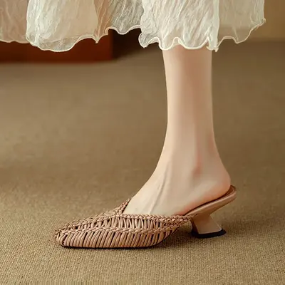 CHIKO Ulima Square Toe Curve Heels Clogs/Mules Shoes