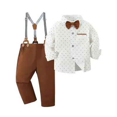 Toddler Baby Boy Suit Clothes Gentleman Wedding Outfits Long Sleeve Dress Shirt + Suspender Pants + Bowtie 1-5T Party Birthda...