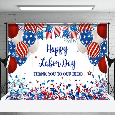 Usa Flag Balloons Sparkle Happy Labor Day Backdrop - Aperturee