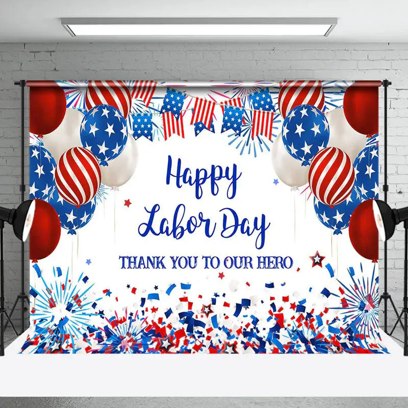 Usa Flag Balloons Sparkle Happy Labor Day Backdrop - Aperturee
