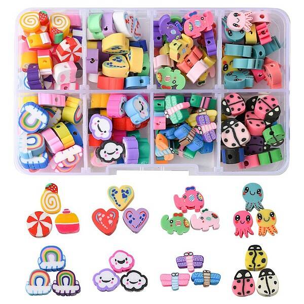 160Pcs 8 Style Handmade Polymer Clay Beads