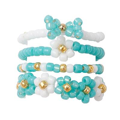 4Pcs 4 Style Glass Seed Beaded Stretch Finger Rings