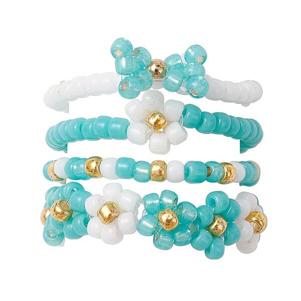4Pcs 4 Style Glass Seed Beaded Stretch Finger Rings