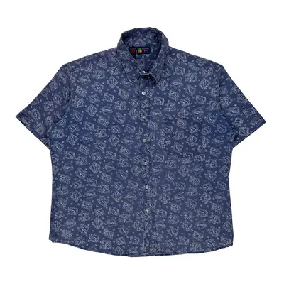 Round Bay Hawaiian Shirt - XL Blue Cotton Blend