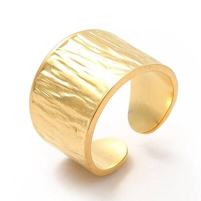 Ion Plating(IP) 304 Stainless Steel Textured Wide Band Open Cuff Ring for Women