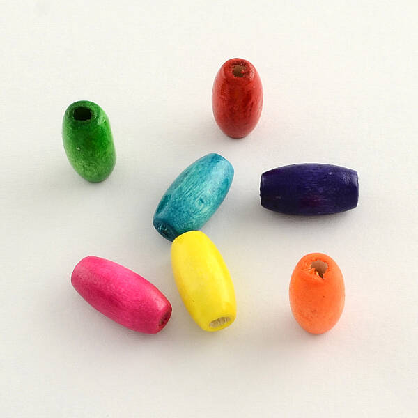 Dyed Natural Long Oval Wood Beads