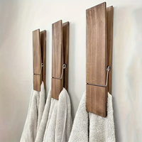 Rust-Proof Wooden Towel Rack with Large Clothespins, Wall-Mounted Design for Bathroom, Kitchen, Clothing Storage, Organizer f...