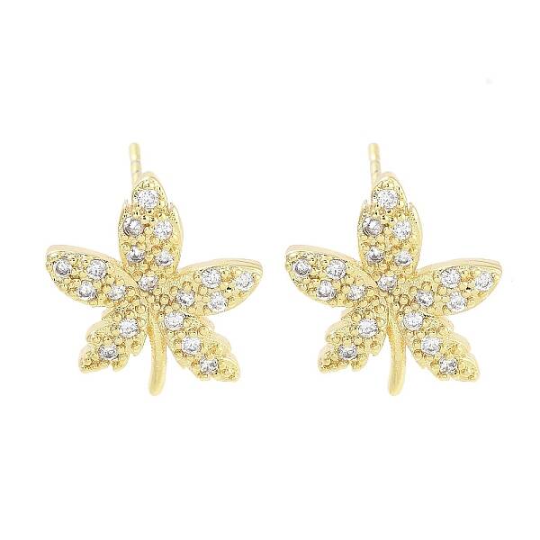 Brass Micro Pave Clear Cubic Zirconia Stud Earrings for Women