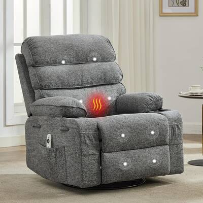 Garvee Massage Rocker Recliner with Heating, 360° Swivel Glider Recliner Chairs for Adults, Linen Nursery Chair with Side Po...