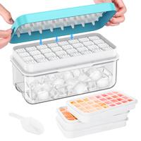 Flycity Stackable Ice Cube Tray Set with Lid and Bin – 64/96 Cubes,BPA Free,Easy-Release Ice Molds for Freezer,Includes Sco...