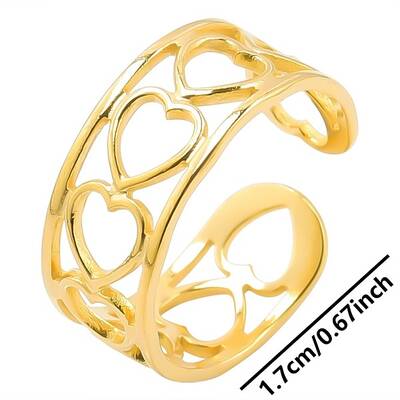 Simple Stainless Steel Love Heart Open Cuff Rings for Men Women