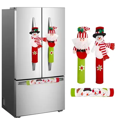 Christmas Fridge Door Handle Covers Set– Snowman & Santa Designs, Soft & Washable Appliance Handle Protectors – Festive K...