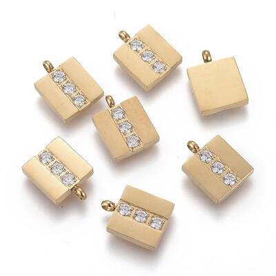 316 Surgical Stainless Steel Micro Pave Clear Cubic Zirconia Charms