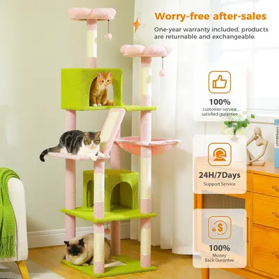 PAWZ Road 70.9-Inch Flower /Cactus Large Cat Tree for Indoor Cats, Tall Cat Tree for Large Cats, Multi-Level Plush Cat Tower ...