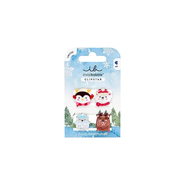 Invisibobble Clipstar Kids Cozy Snowy Friends Fermaglio Per Capelli 4 Pezzi