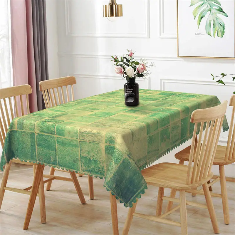 Vintage Green Square Block Rectangle Tablecloth - Aperturee