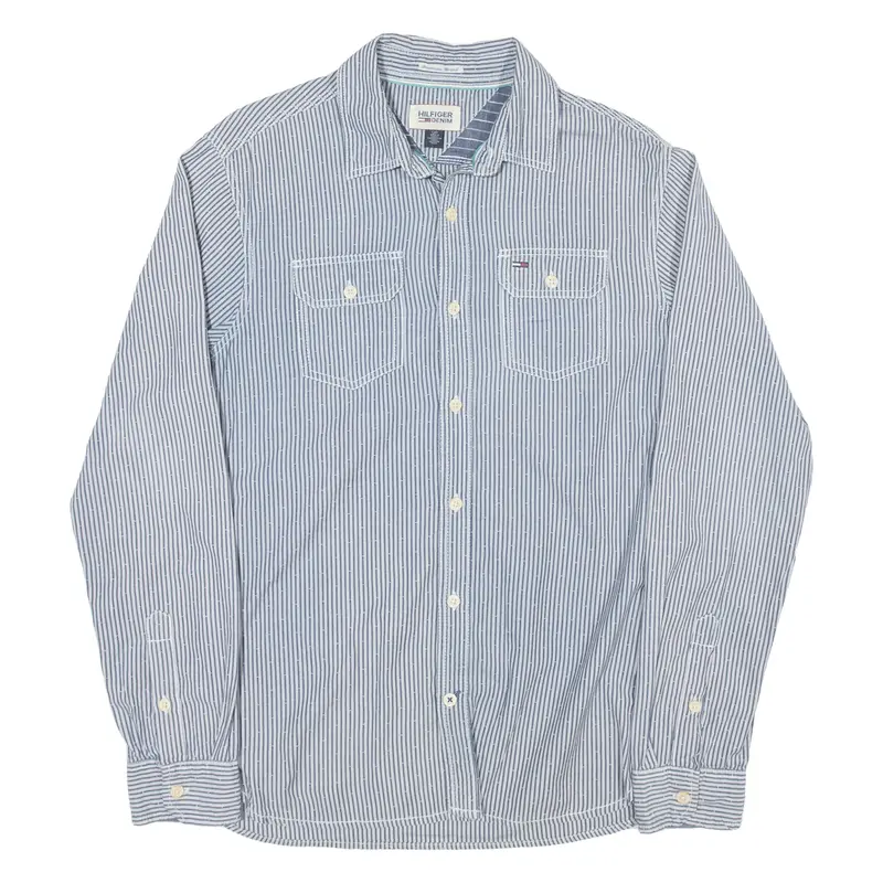 TOMMY HILFIGER Mens Shirt Blue Striped Long Sleeve S