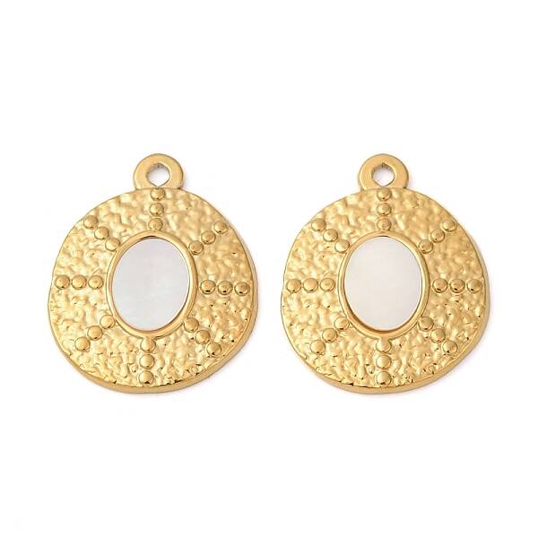 304 Stainless Steel Natural White Shell Pendants