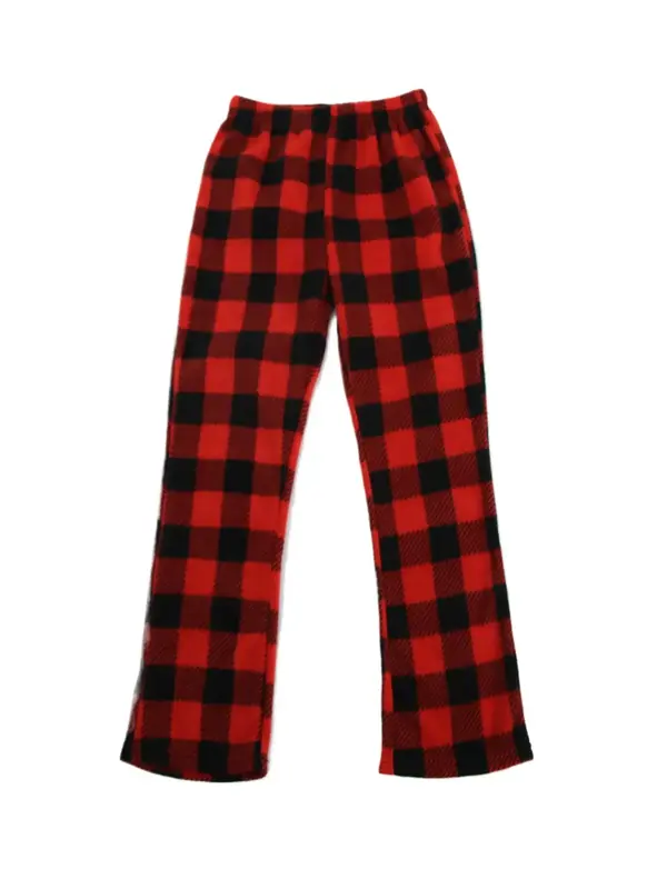 Boy's Plaid Print Fleece Lined Loungewear Pants, Casual Comfy Straight Leg Trousers for Fall & Winter, Boys Sleepwear for Ind...