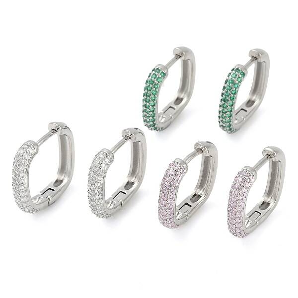 Rack Plating Square Brass Micro Pave Cubic Zirconia Hoop Earrings