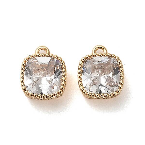 Brass Micro Pave Clear Cubic Zirconia Charms