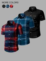 Men's Random Plaid Print Short Sleeve Shirt, Casual Regular Fit Button Collared Top for Summer, Men's Clothes for Daily Wear