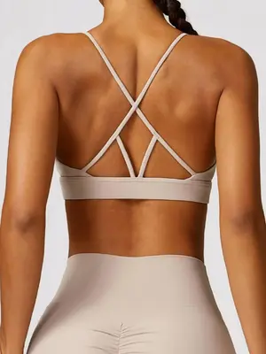 Women's Solid Criss Cross Backless Sports Vest, Summer Clothes Women, Quick Drying Cut Out Sports Bra for Tennis Pickleball, ...
