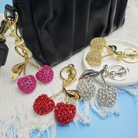 {Keychain} Hollow out zircon fruit cherry keychain for girls, fashionable metal hanging decoration, exquisite bag pendant