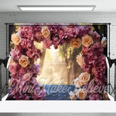 Romantic Big Roses Arch Door Bokeh Flower Backdrop - Aperturee