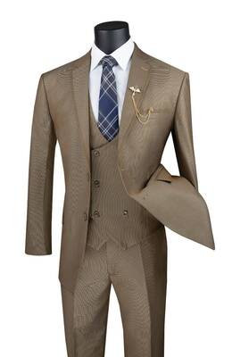 Vinci Men's 3 Piece Modern Fit Suit Tone-on Tone Accents