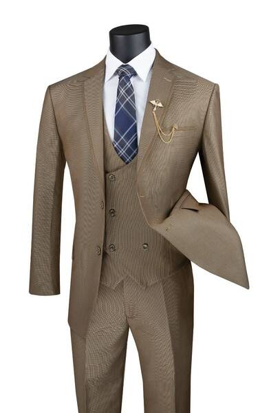 Vinci Men's 3 Piece Modern Fit Suit Tone-on Tone Accents