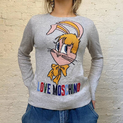 Love Moschino Cartoon Jumper - Small Grey Wool Blend