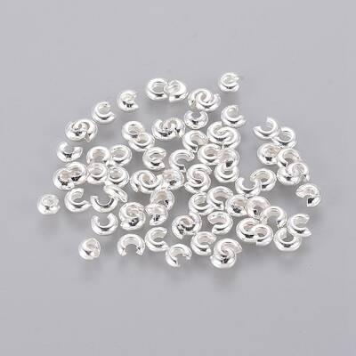 Silver Color Plated Brass Crimp End Beads Covers for Jewelry Making