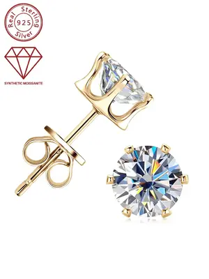 925 Sterling Silver Synthetic Moissanite Earrings, Round Cut Earrings, Fashion Jewelry Accessories for Women & Men, Trendy Al...