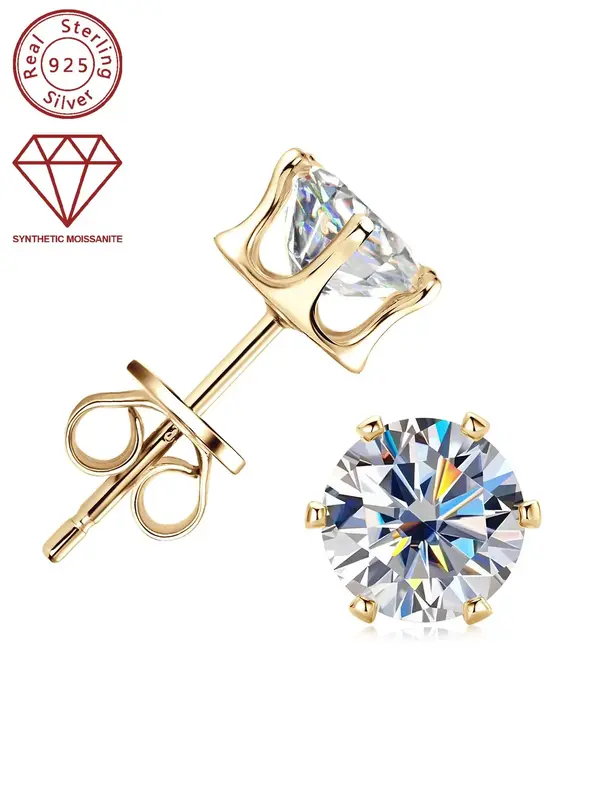 925 Sterling Silver Synthetic Moissanite Earrings, Round Cut Earrings, Fashion Jewelry Accessories for Women & Men, Trendy Al...
