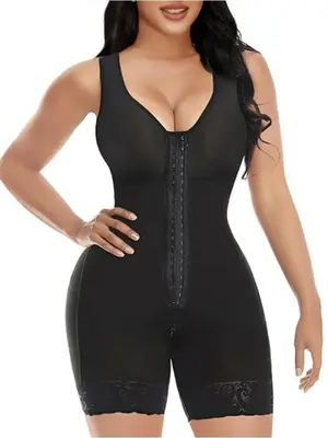 Women's Contrast Lace Shapewear Romper, Elegant Hook & Eye Closure Contrast Mesh Shaper for Daily Wear, Ladies Shapewear for ...