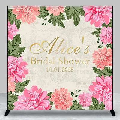 Retro Stamp Pink Flowers Custom Bridal Shower Backdrop