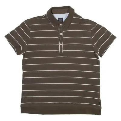 HUGO BOSS Mens Polo Shirt Brown Striped M