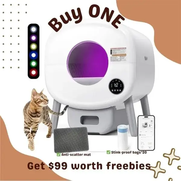 FSITEGO-Self Cleaning Cat Litter Box: Extra Large Automatic Litter Box for Multiple Cats, Odor-Free, App-Controlled, Ambient ...