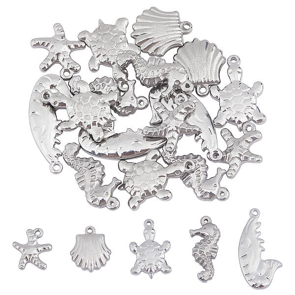 20Pcs 5 Style 201 & 304 Stainless Steel Charms