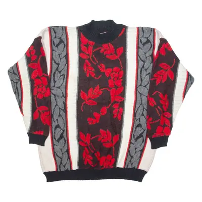 COURTNEY'S CLOSET Womens Jumper Black Floral High Neck 90s Tight Knit M