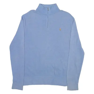POLO RALPH LAUREN Mens Jumper Blue 1/4 Zip Tight Knit L