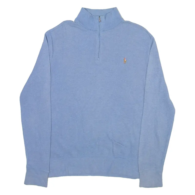 POLO RALPH LAUREN Mens Jumper Blue 1/4 Zip Tight Knit L